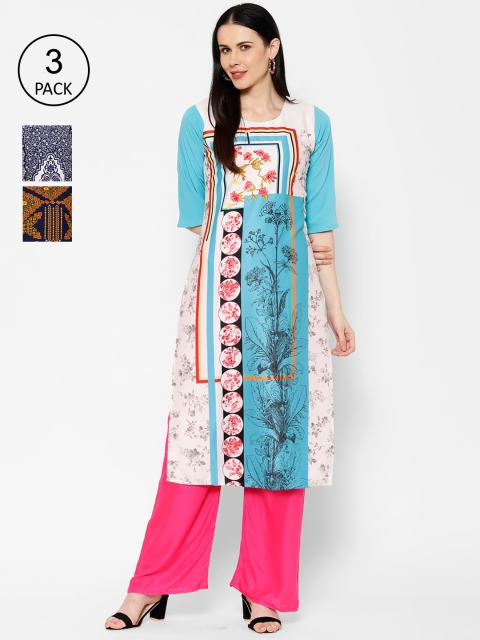 

7Threads Women Pack of 3 Printed Straight Kurta, Multi