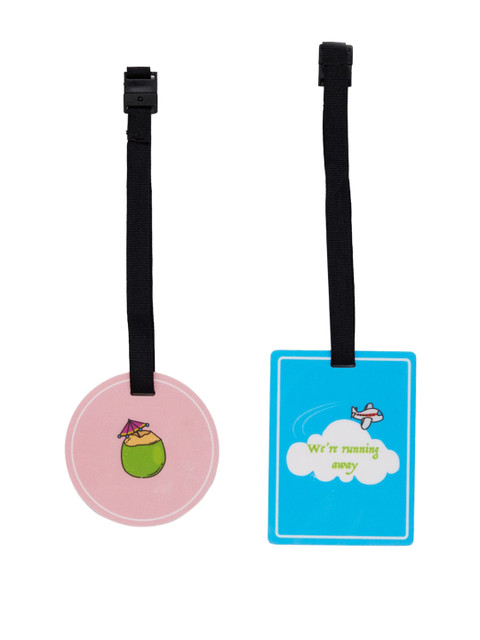 

Vdesi Set of 2 Peach-Coloured & Blue Printed Luggage Tags