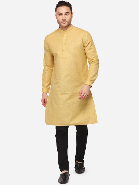 

JADE BLUE Men Yellow Woven Design Straight Modi Kurta