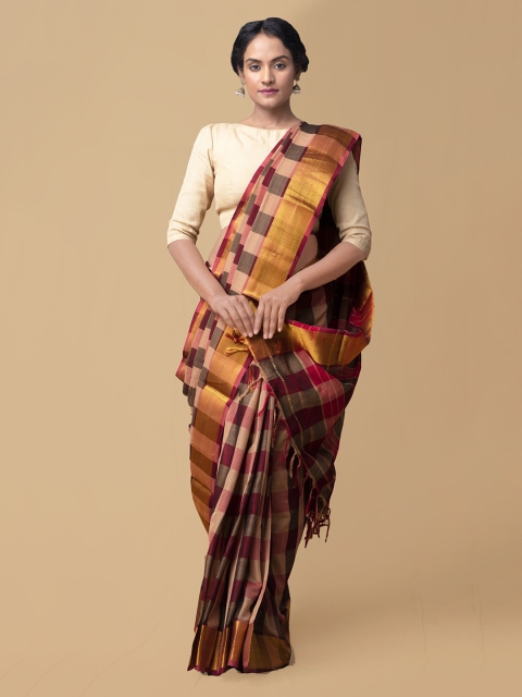 

Unnati Silks Multicoloured Pure Cotton Checked Handloom Narayan Peth Saree, Multi