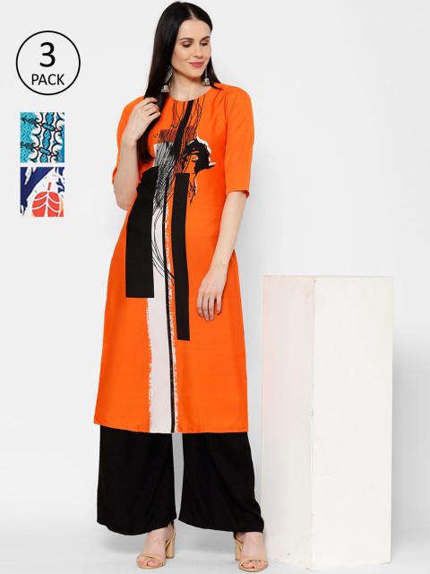 

7Threads Women Pack Of 3 Printed Straight Kurta, Multi