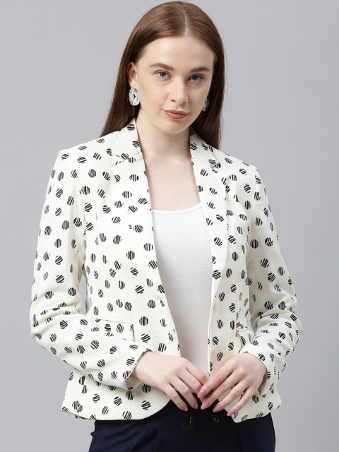 

Park Avenue Woman White & Black Printed Single-Breasted Blazer