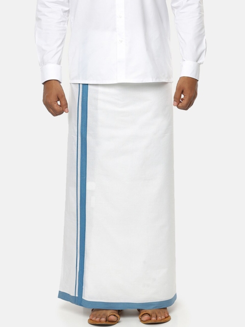 

RAMRAJ COTTON Men White Solid Dhoti With Blue Border