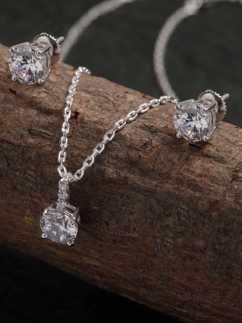 

Clara 92.5 % Sterling Silver Rhodium-Plated White CZ Studded Jewellery Set