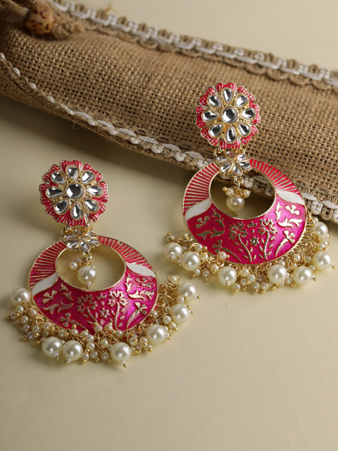 

Priyaasi Pink & White Contemporary Drop Earrings