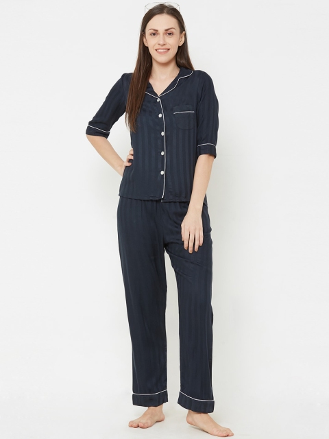 

Sweet Dreams Women Navy Blue Striped Night Suit