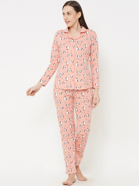 

Sweet Dreams Women Peach-Coloured & White Printed Night Suits