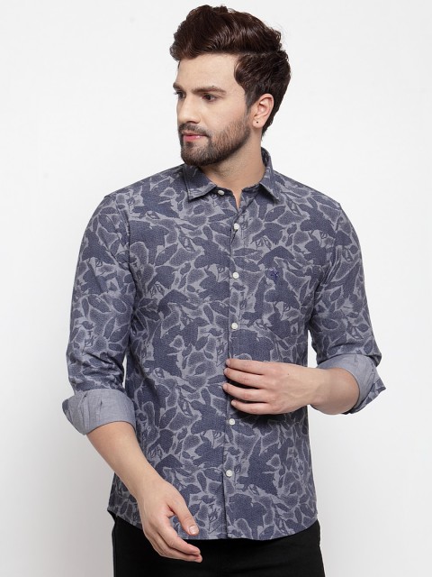 

Cantabil Men Blue & Grey Slim Fit Printed Casual Shirt