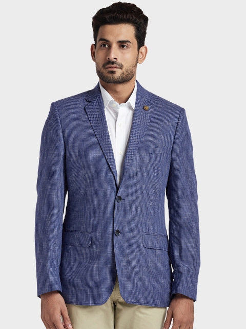 

ColorPlus Men Blue & White Checked Single-Breasted Formal Blazer