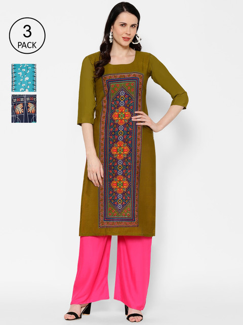 

7Threads Women Pack of 3 Printed Straight Kurta, Multi