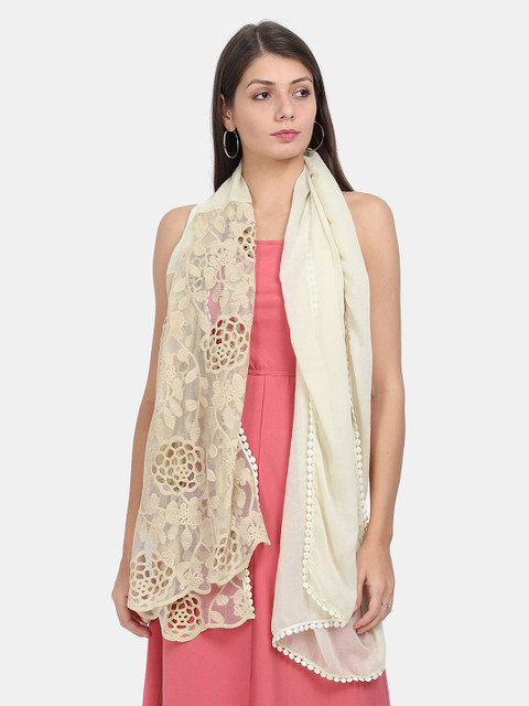 

FabSeasons Women Off White Embroidered Scarf