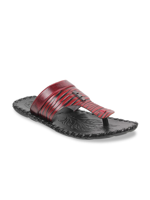 

Mochi Men Maroon & Black Textured Leather Sandals
