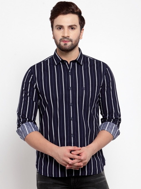 

Cantabil Men Navy Blue & White Slim Fit Striped Casual Shirt