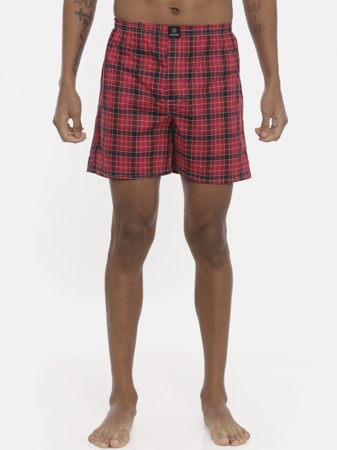 

IMYOUNG Men Red & Black Pure Cotton Checked Boxer IMYBXRPK121A