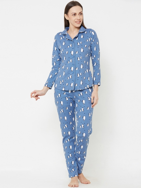 

Sweet Dreams Women Blue & White Printed Night Suit
