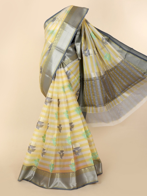 

Pothys Off-White Checked Saree