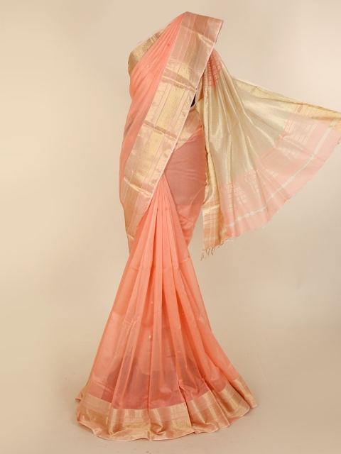 

Pothys Peach-Coloured Solid Silk Cotton Saree