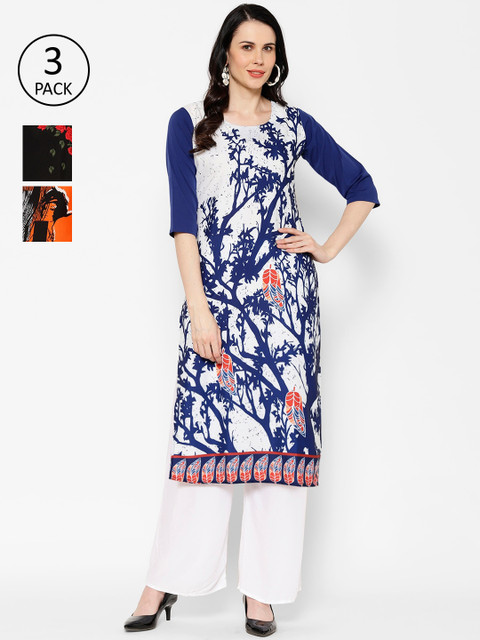 

7Threads Women Multicoloured Set of 3 Printed Straight Kurta, Multi