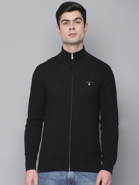 

GANT Men Black Solid Knitted Open-Front Cardigan