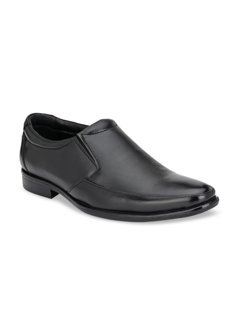 

Eego Italy Men Black Solid Leather Formal Slip-On Shoes