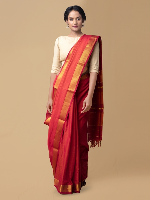 

Unnati Silks Orange Pure Cotton Solid Handloom Narayan Peth Saree