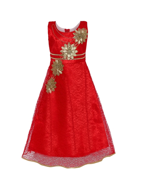 

Aarika Girls Red Self Design Fit and Flare Dress