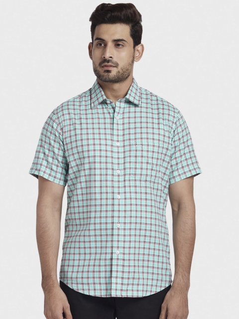 

ColorPlus Men Green Tailored Fit Checked Casual Shirt