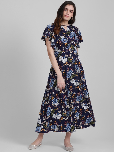 

Zink London Women Navy Blue Printed Maxi Dress
