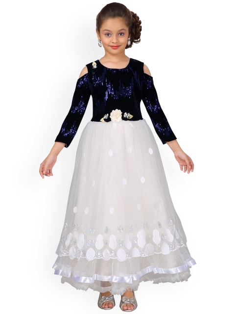 

Aarika Girls Navy Blue & White Embellished Maxi Dress
