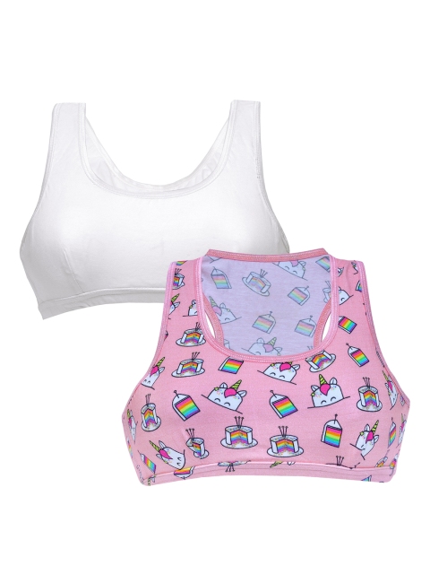 

DChica Girls Pack Of 2 Non-Wired Non-Padded Beginner Sports Bras DCBRDC6458, Pink