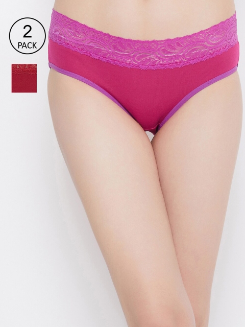 

Clovia Women Pack of 2 Solid Hipster Briefs COMPNC896, Magenta