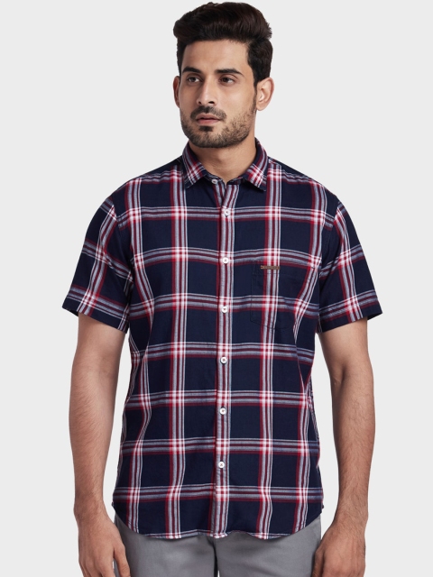 

ColorPlus Men Navy Blue & Red Tailored Fit Checked Casual Shirt