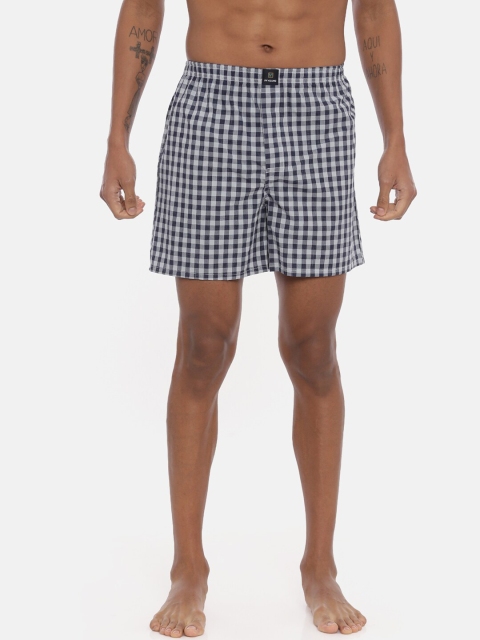 

IMYOUNG Men White & Grey Checked Pure Cotton Boxers IMYBXRPK123A