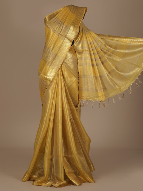 

Pothys Yellow Striped Pure Linen Saree