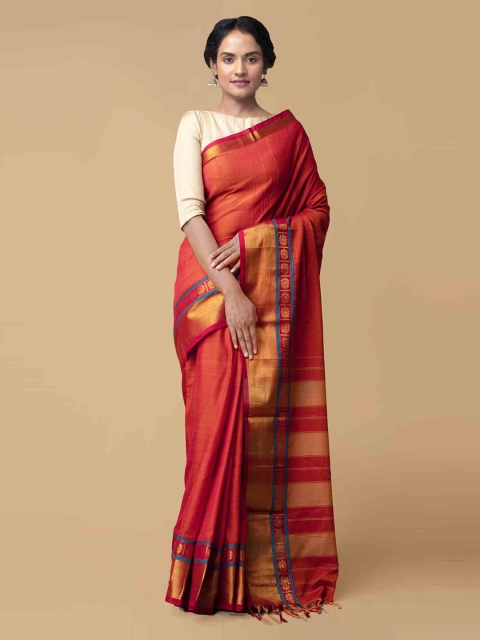 

Unnati Silks Orange Pure Cotton Solid Handloom Narayan Peth Saree