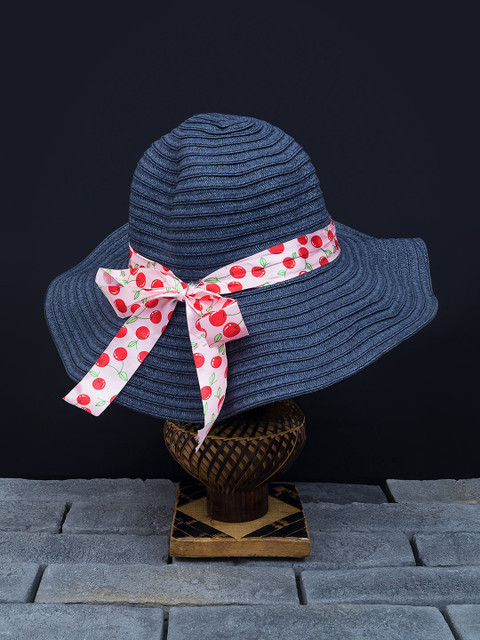 

Golden Peacock Women Navy Blue Woven-Design Straw Sun Hat
