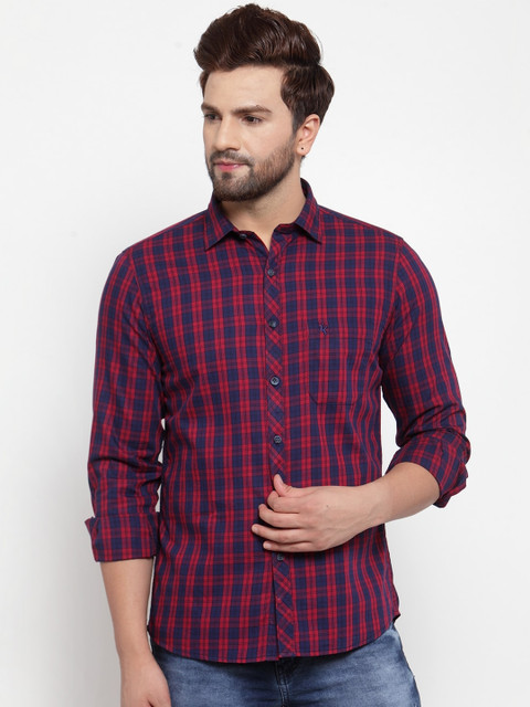 

Cantabil Men Maroon & Blue Slim Fit Checked Casual Shirt
