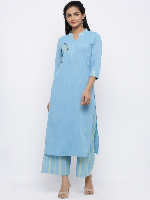 

Indi INSIDE Women Blue Yoke Design Straight Kurta