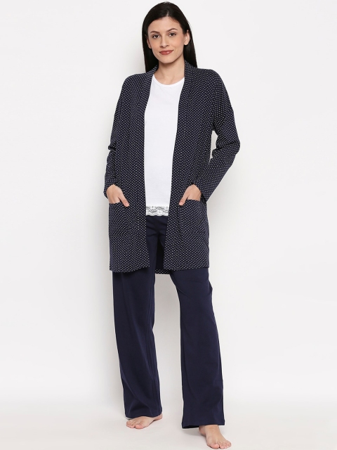 

XIN Women Navy Blue & White Polka Dot Print Night Suit