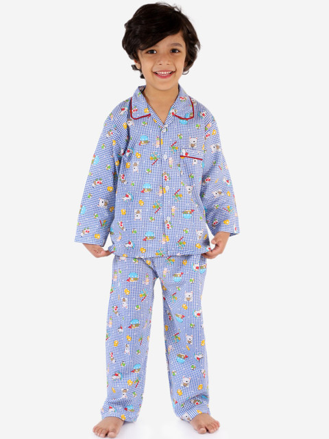 

KID1 Boys Blue Printed Night suit
