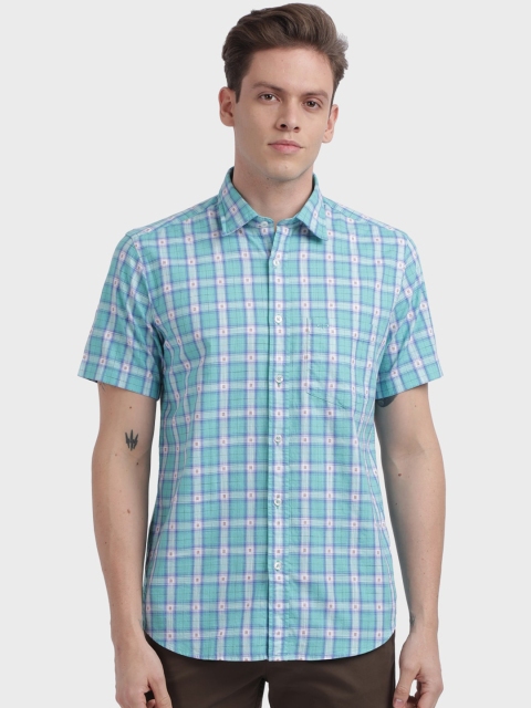 

ColorPlus Men Sea Green Tailored Fit Checked Casual Shirt