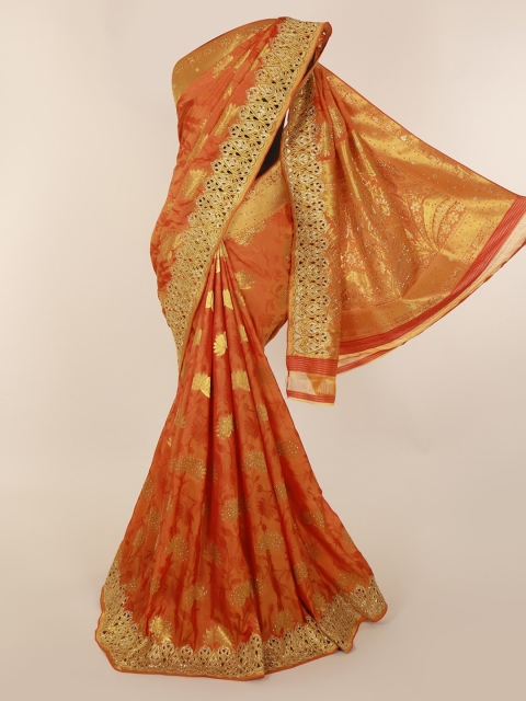 

Pothys Orange & Gold-Toned Pure Silk Woven Design Saree