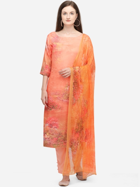 Stylee LIFESTYLE Women Orange Printed Unstitched Dress Material