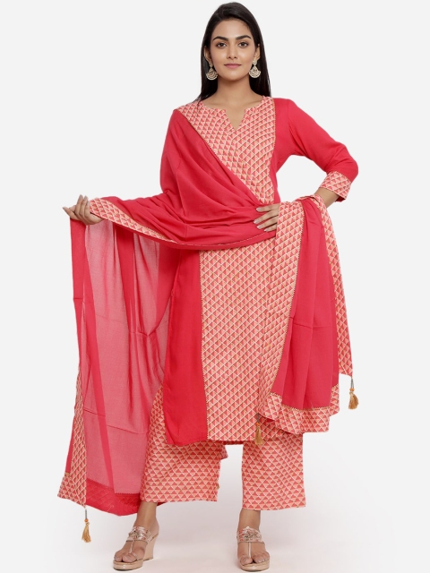 

Indi INSIDE Women Peach-Coloured Printed Kurta with Palazzos & Dupatta
