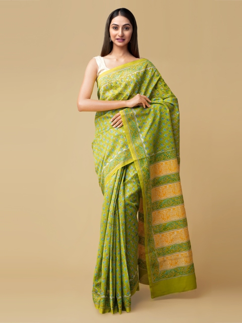 

Unnati Silks Green Pure Cotton Printed Chanderi Saree