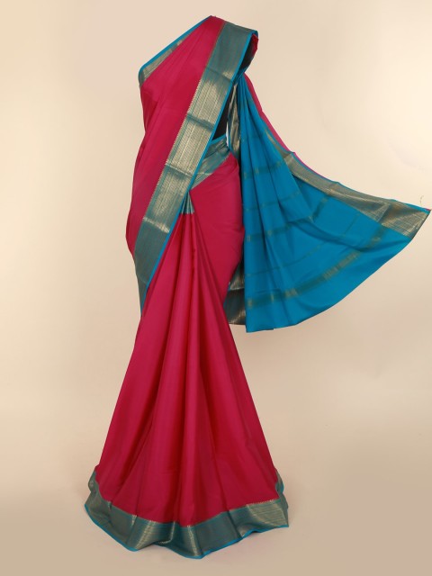

Pothys Pink & Blue Pure Silk Solid Mysore Silk Saree