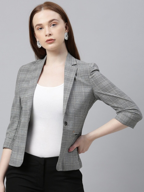 

Park Avenue Woman Grey & Black Checked Single-Breasted Blazer