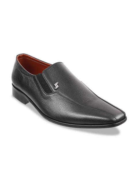 

J.FONTINI Men Black Solid Leather Formal Slip-On Shoes