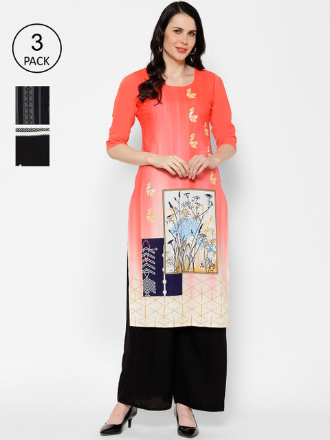 

7Threads Women Multicoloured Set of 3 Printed Straight Kurta, Multi