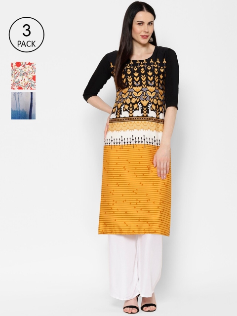 

7Threads Women Pack of 3 Printed A-Line Kurta, Multi